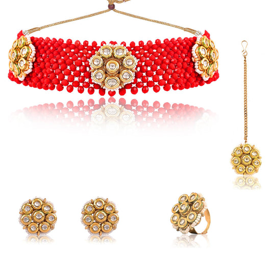 Gold Plated Choker with Chatai work and Studs Earring