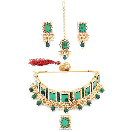 Green Glass with thick Banaras Pearls
