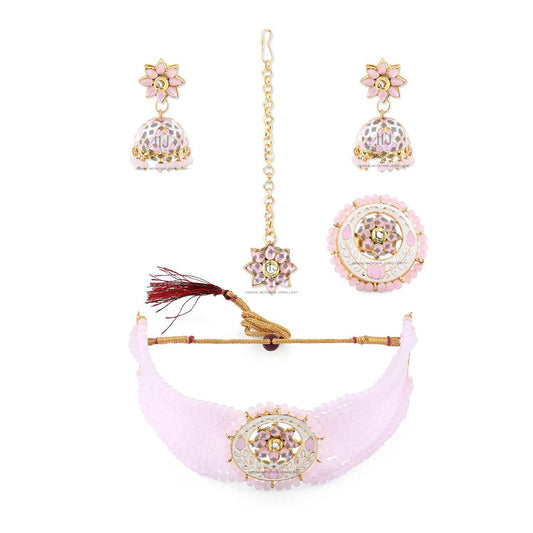 Best selling Pink choker set handcrafted with pink glass beads
