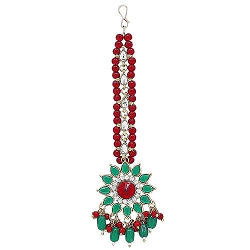 high plated earring tika with maroon green stones