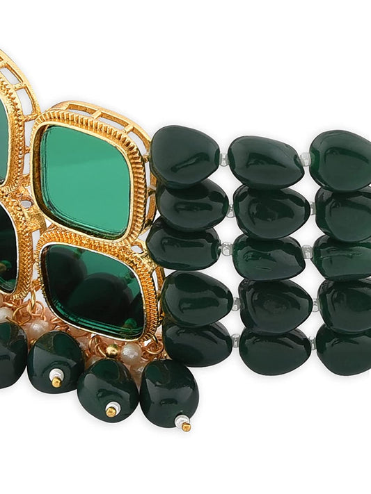Mirror Choker with Green oval Moti