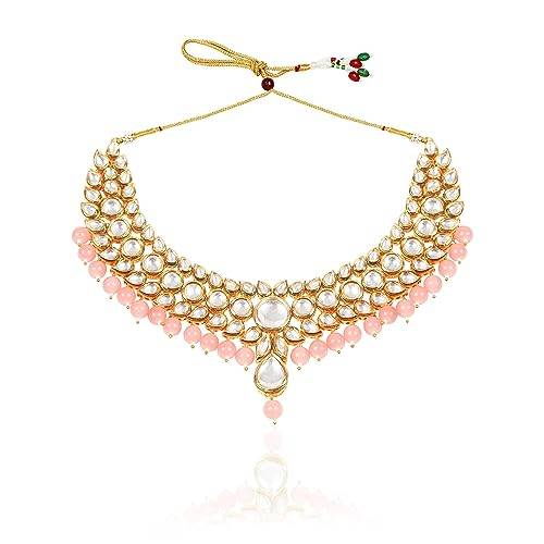 high DEMAND gold plated gglass dabbi kundan necklace with peach tumbles