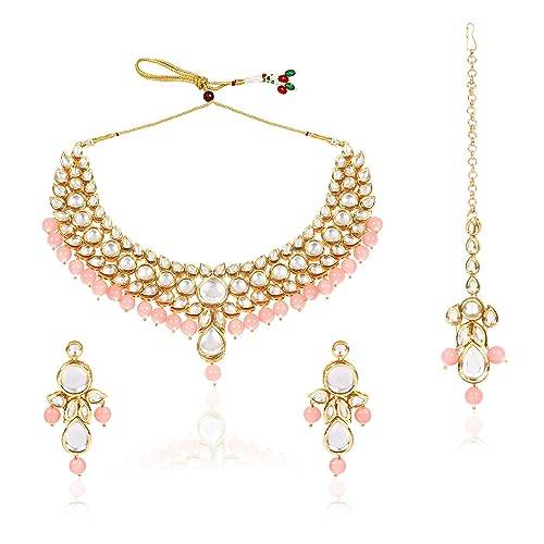 high DEMAND gold plated gglass dabbi kundan necklace with peach tumbles