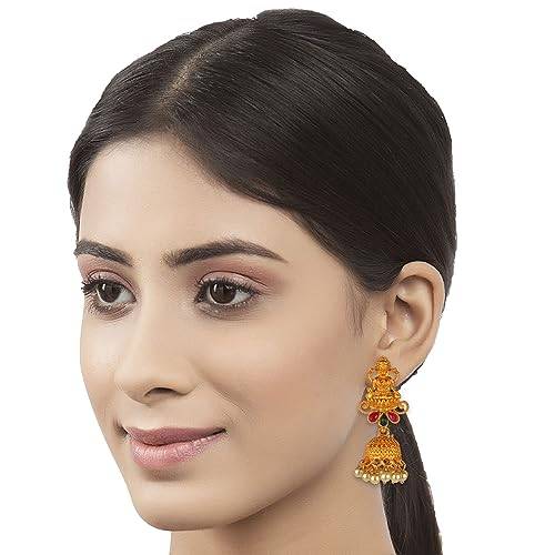 high 18 carat gold plated earring with attrative white tumbles temple jewellery