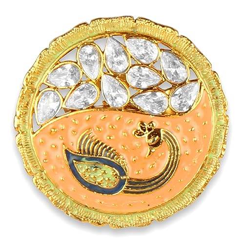 Gold Plated Minakari Orange Ring