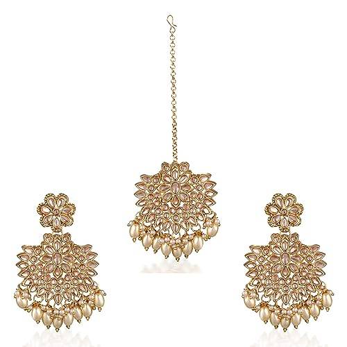 gold coloured earring tika with unique moti