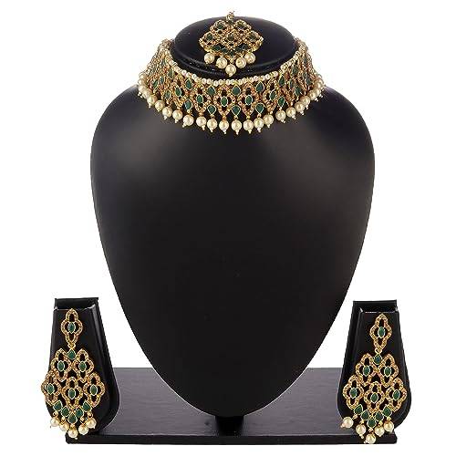 Gold plated chokar set with white stones