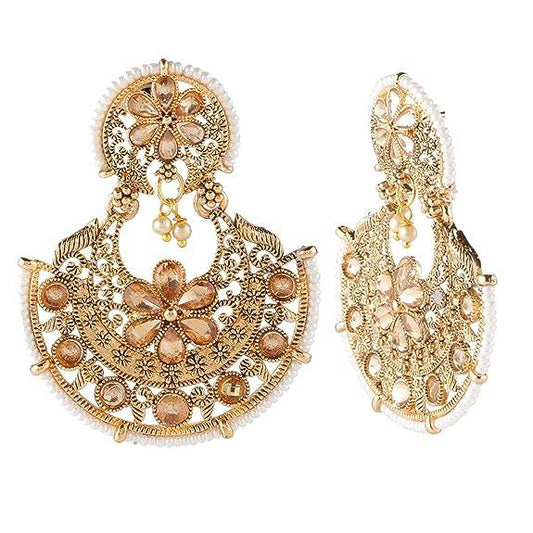 Rose Gold Plated LCT Earrings with White Bandhai work
