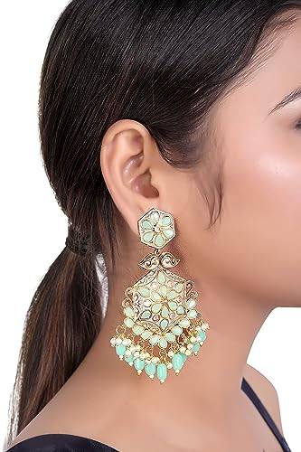 kundan fitting earring with firozi stones and motis