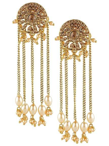 Studs Earrings with Classic Brass Chain