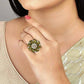 attractive green american diamond ring with glass stone