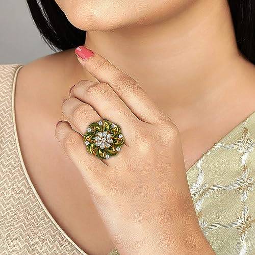 attractive green american diamond ring with glass stone