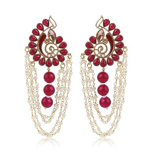 Earring with Ruby Motis with chain to give an elegance
