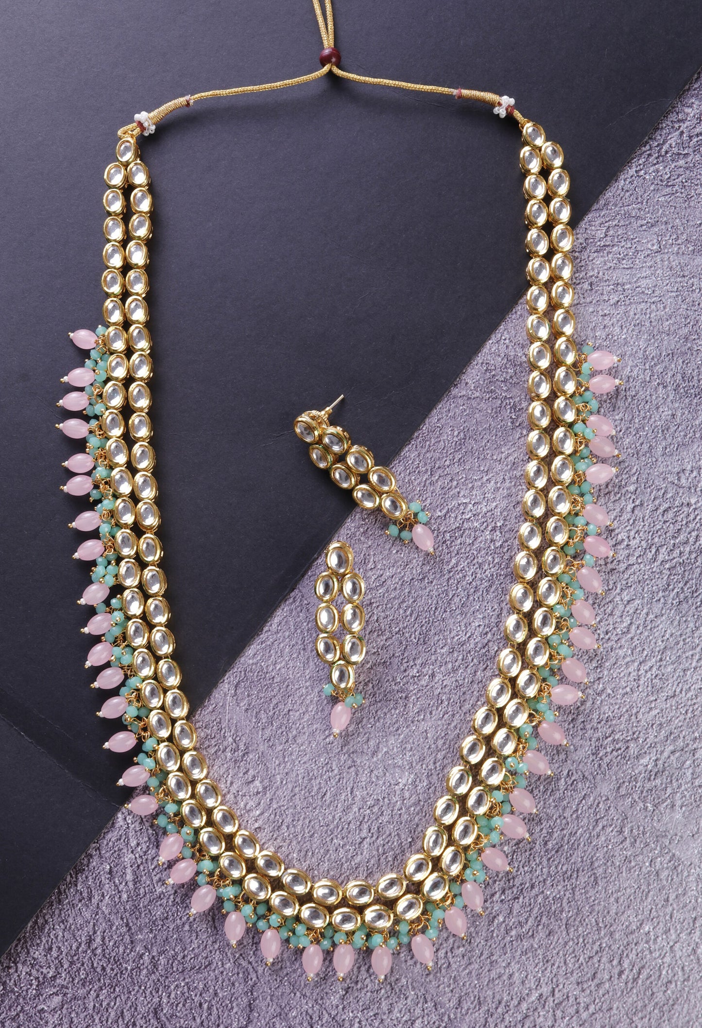 Long dabbi kundan Necklace and drop earrings