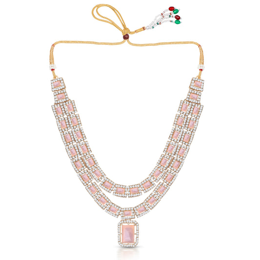 Peach Long Doubled Stoned Necklace