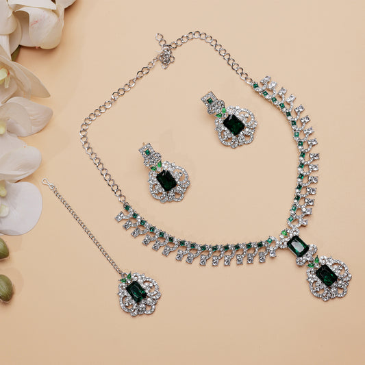 Nita Ambani Style Rich Necklace with Green Emerald Stone