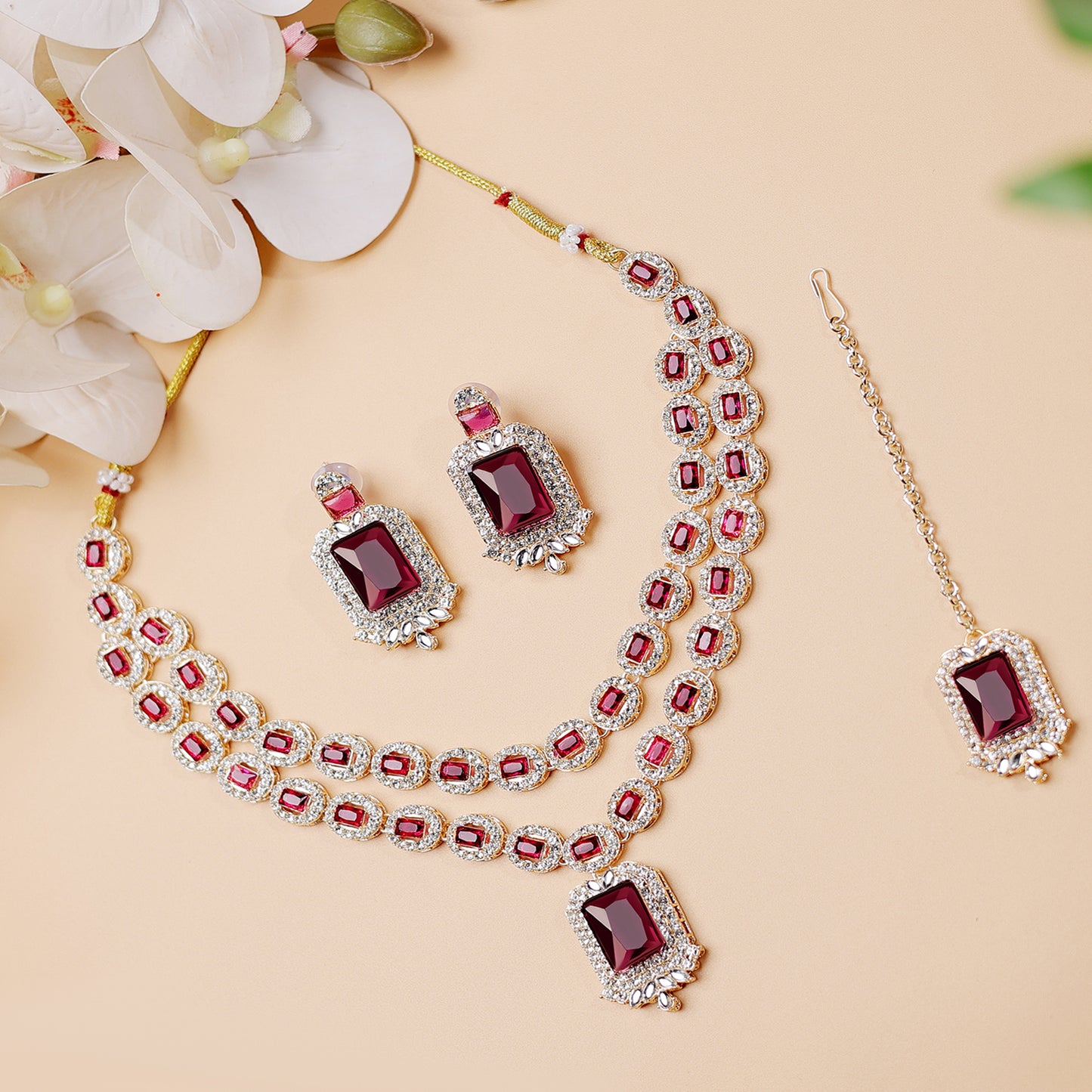 Nita Ambani Styled Wine Color Necklace