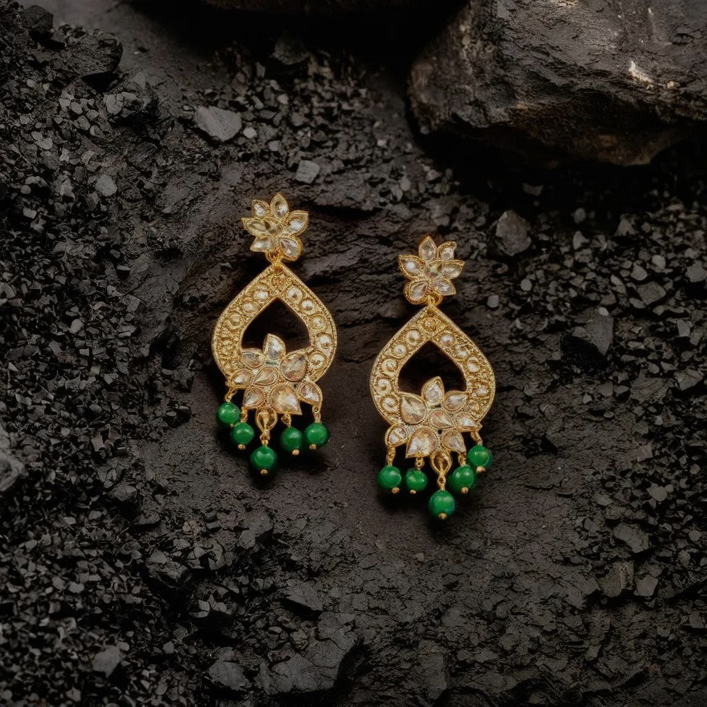 Gold Plated Earrings with Green beads