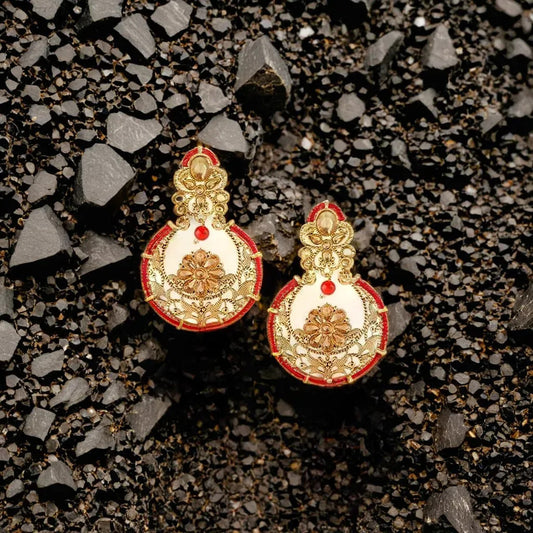 Gold Plated Earring with Red Bandhai Work