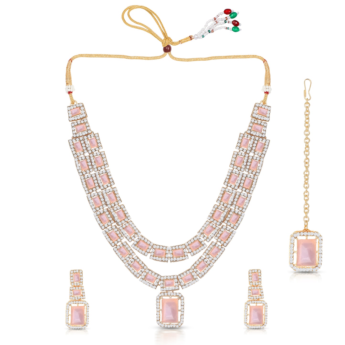 Peach Long Doubled Stoned Necklace