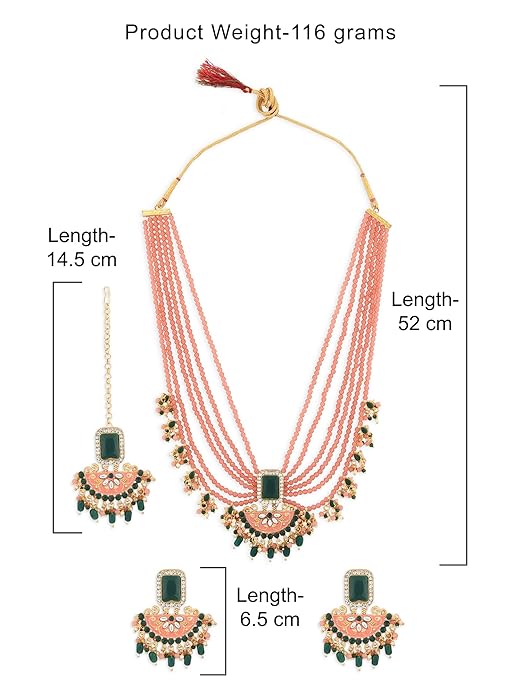 Gajari & Green Multistrands Bridal Necklace Earring Maangtikka & Ring Set For Women ...