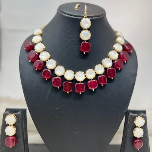 Supreme Maroon Necklace sets with Maroon Color Stone.