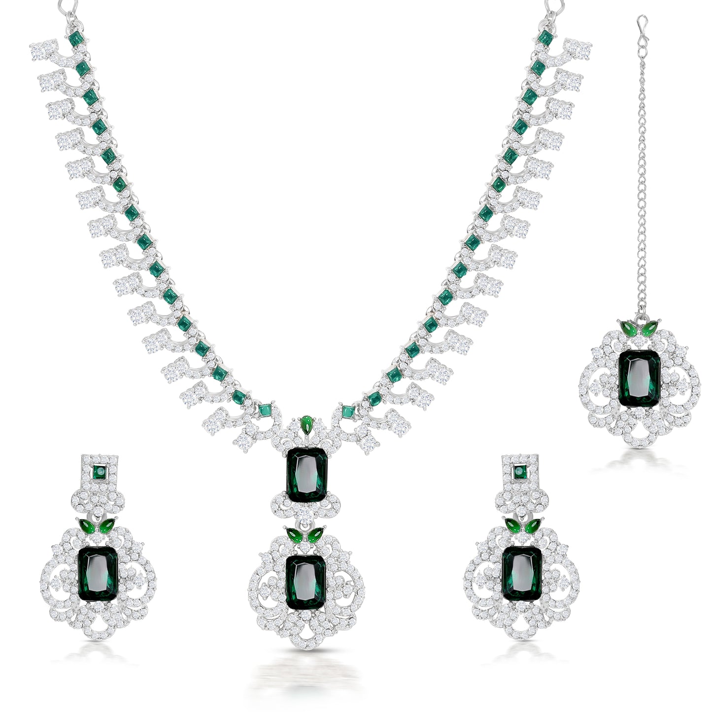 Nita Ambani Style Rich Necklace with Green Emerald Stone