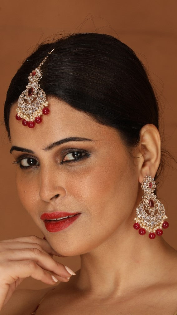 Earring Tika Ruby with mehendi plating