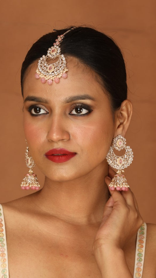 Earring Tika with Pink Pearls