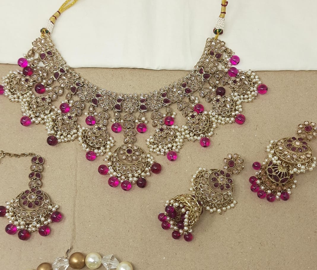 Premium Ruby Pearl Bridal Set