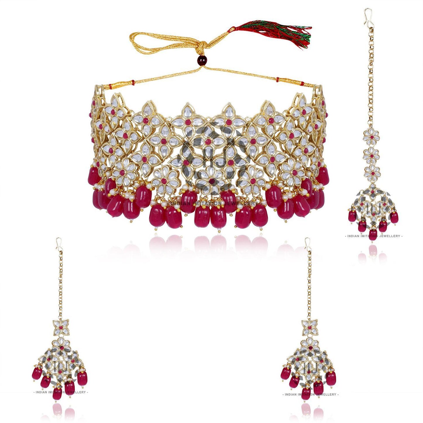 Elegant Ruby Choker Set with Exclusive Dumbles