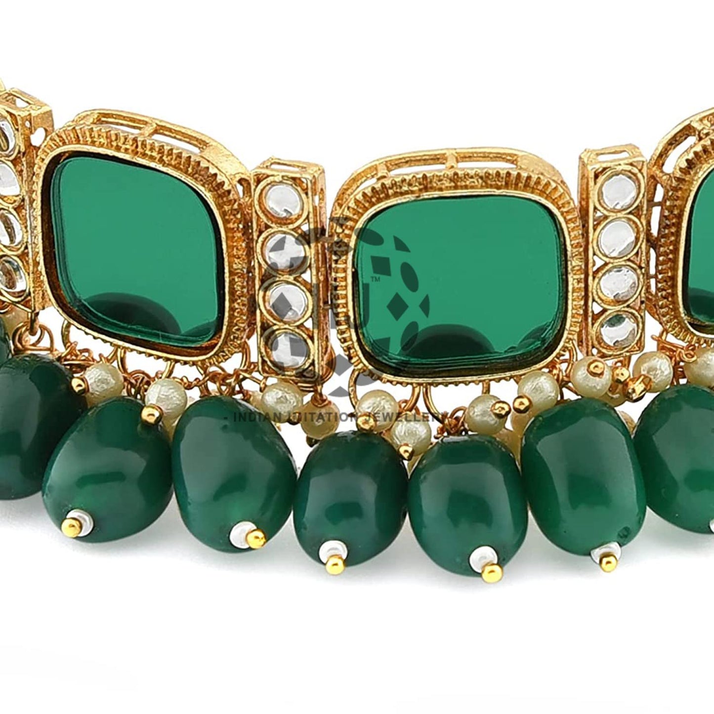 Uncut Green colour kadi fittings Choker set with ring