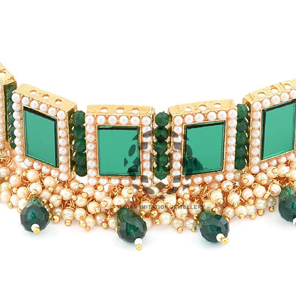 Green Glass with Thick Banaras Pearls