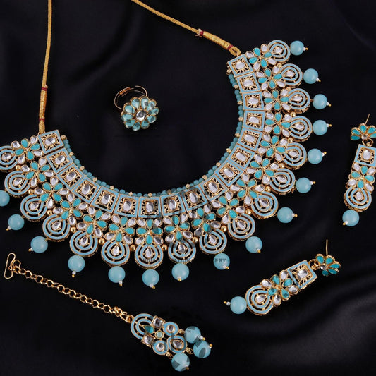 Gold Plated Neckace with Firozi Beads