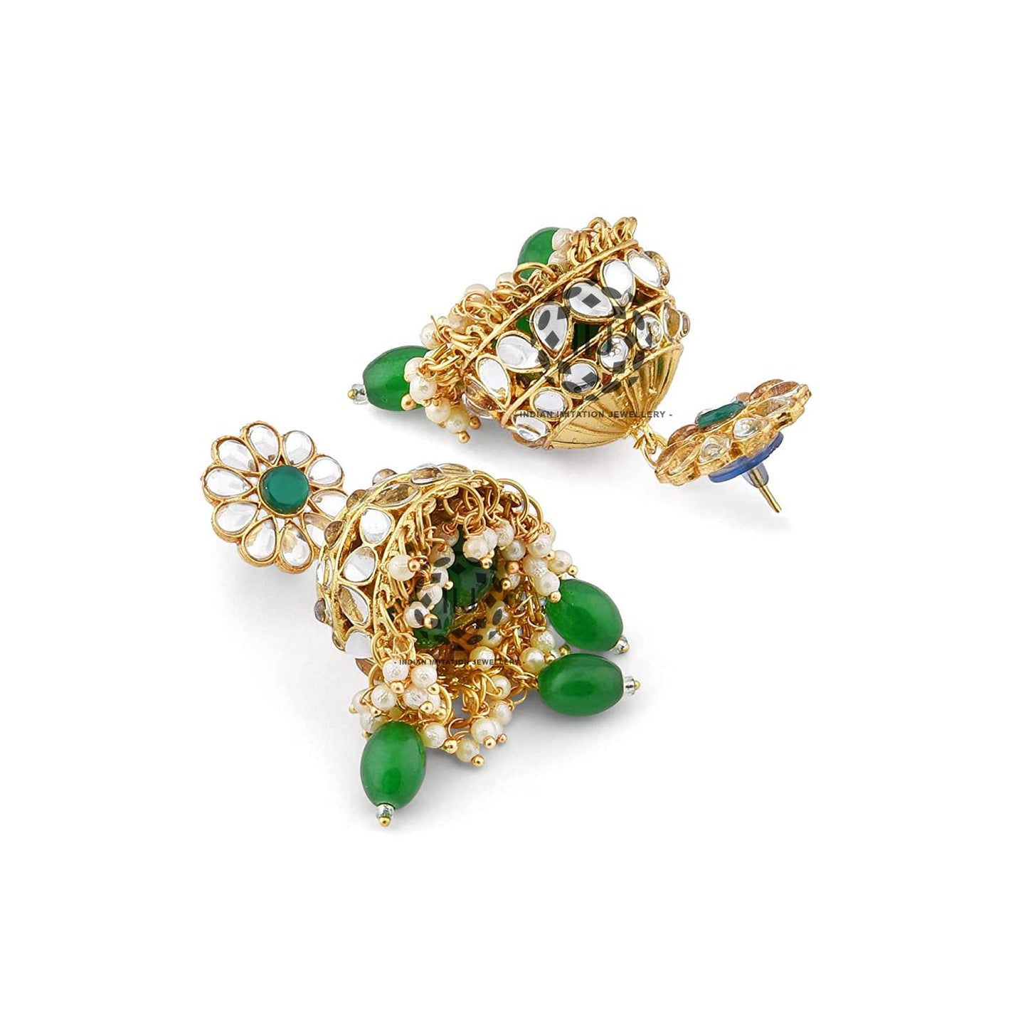 Green Bridal rajwadi concept kundan set with glass fittings