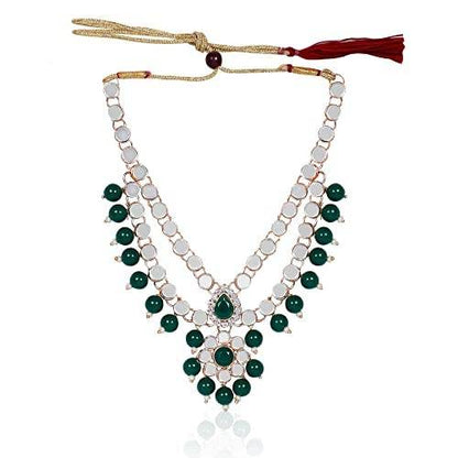 Mirror work long set with green beads