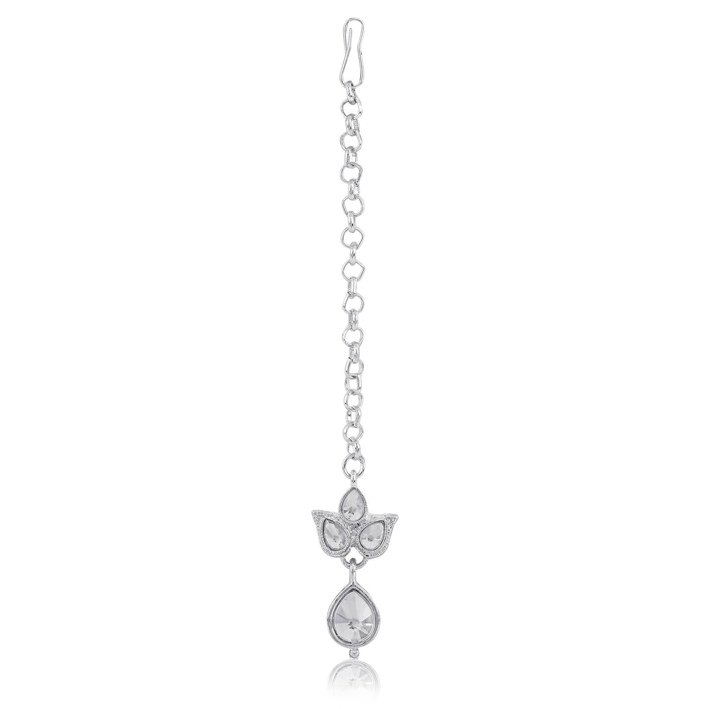 Silver Plated Rodium Mini Long Kundan Stone Necklace