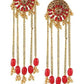 Studs Earrings with Classic Brass Chain and Red beads