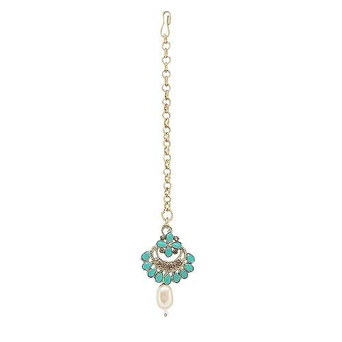 refined gold plated necklace with firozi and pink stoned