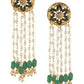 Studs Earrings with Classic Brass Chain and green beads