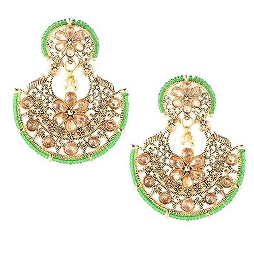 Gold Plated Earring with Green Bandhai Work