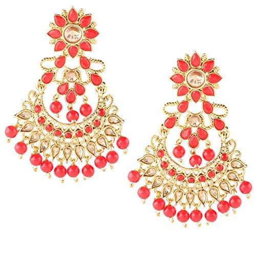 Gold Plated Earrings with Red stones beads