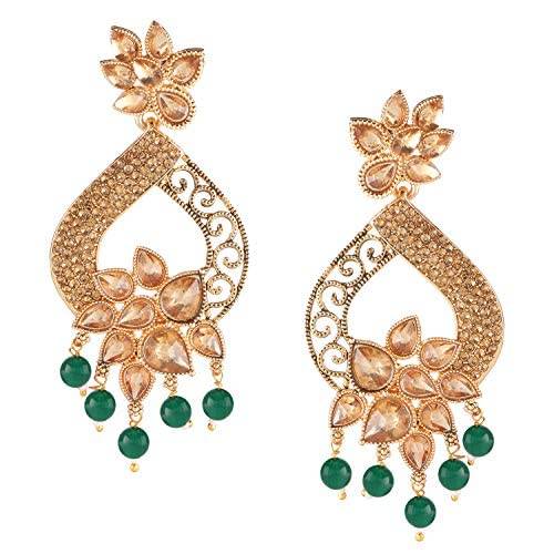 Gold Plated Earrings with Green beads