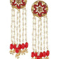 Studs Earrings with Classic Brass Chain and red beads