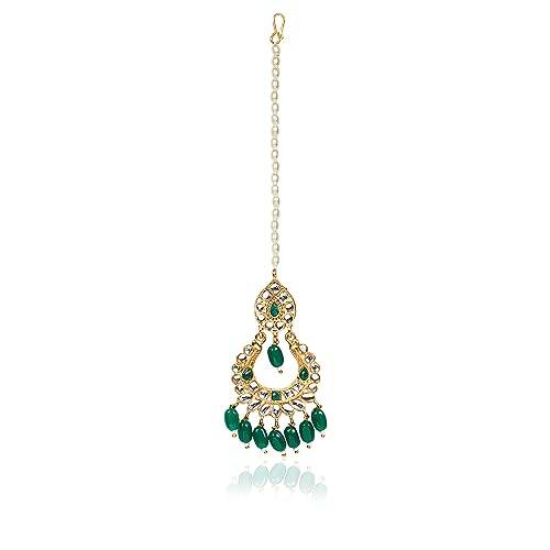 Gold Plated Mirror Work Green Necklace