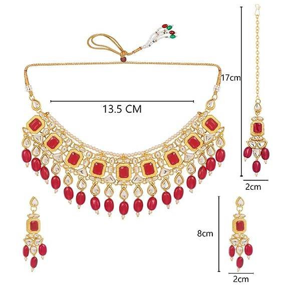 Gold Plated Necklace with Ruby Stones
