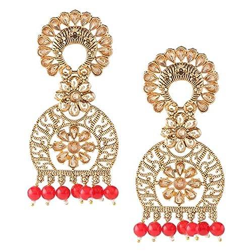 Gold Plated LCT Earring with Red moti fitting
