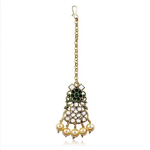 Gold Plated Mirror Work Green Necklace