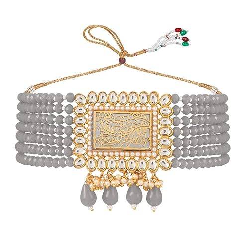 Exclusive Rajasthani - Style Patwa Jewellery in Grey colour with Thewa work