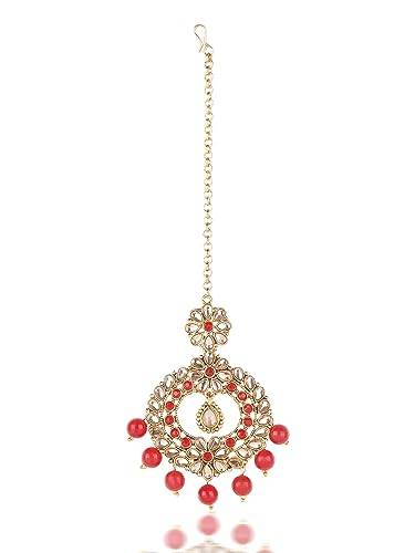 high gold plated red earring tika set